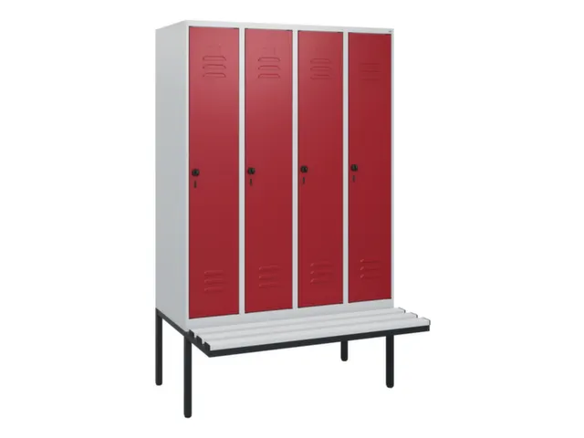 locker met bank,HxBxD 1950x1200x815mm,4vak,vak B 300mm,draaigrendel