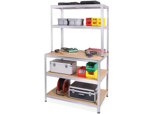 montagetafel,HxBxD 900x900x600mm,blad hout,4voeten verzinkt,4legborden