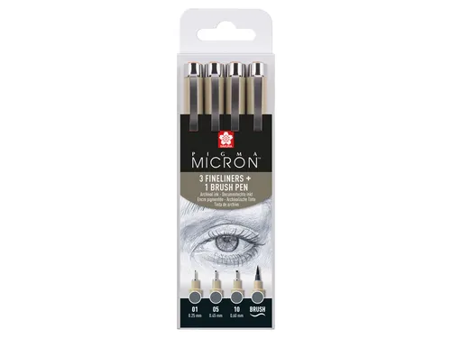 Fineliner Sakura Pigma Micron koelgrijs set 4 maten