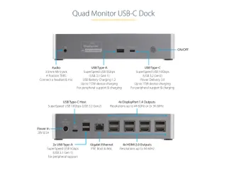 StarTech USB-C Docking Station 4K Quad Monitor 100W PD LAN - 8