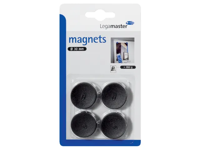 Magneet Legamaster 30mm 850gr zwart 4 stuks