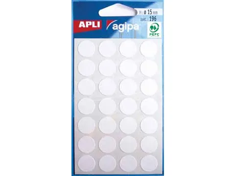 Ronde Etiketten In Etui Diameter 15 Mm, Wit, 196 Stuks, 28 Per Blad