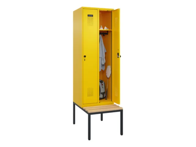 locker met bank,HxBxD 2120x600x815mm,2vak,vak B 300mm,draaigrendel