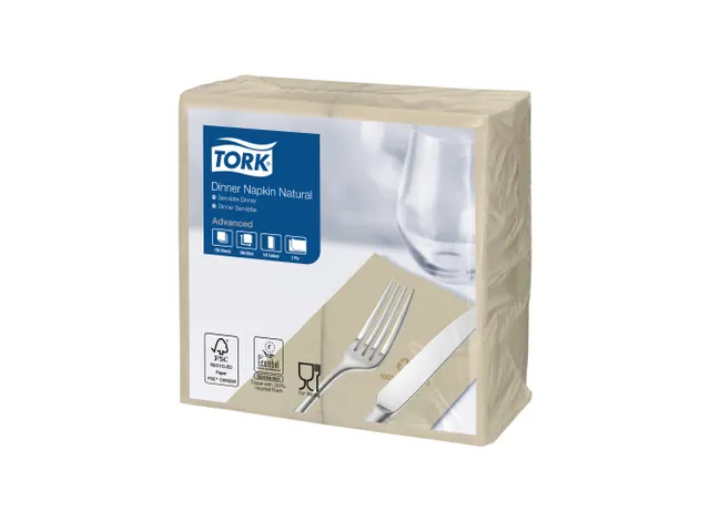 Tork 477352 Dinnerservet 39x39cm 2-laags 1/8 vouw 12x150st Natural