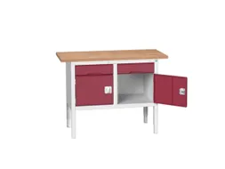 werkbank,HxBxD 830-930x1250x600mm,multiplexblad,uitrusting: 2laden