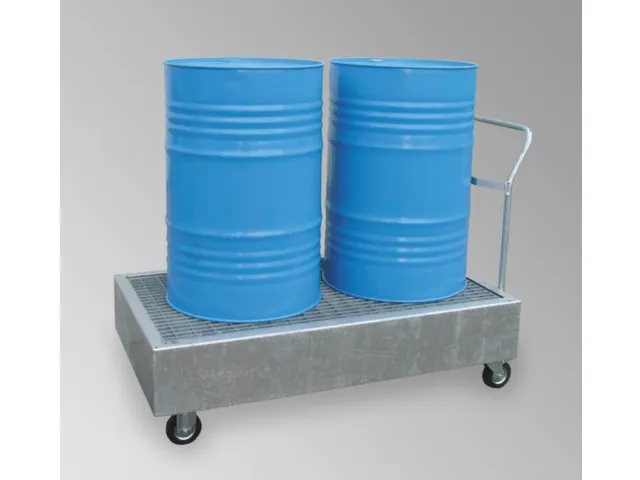 Opvangbak 2x 200l Opvangvol. 220l Staal 405x1400x800mm Verrijdbaar