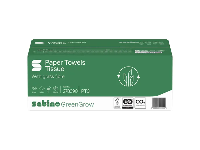 Handdoek Satino PT3 GreenGrow V-vouw 2laags 278390 15x214 vel