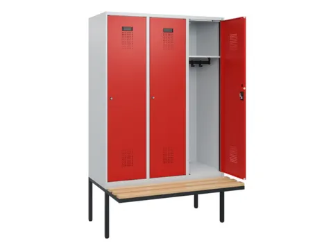 locker met bank,HxBxD 1950x1200x815mm,3vak,vak B 400mm,cilinderslot