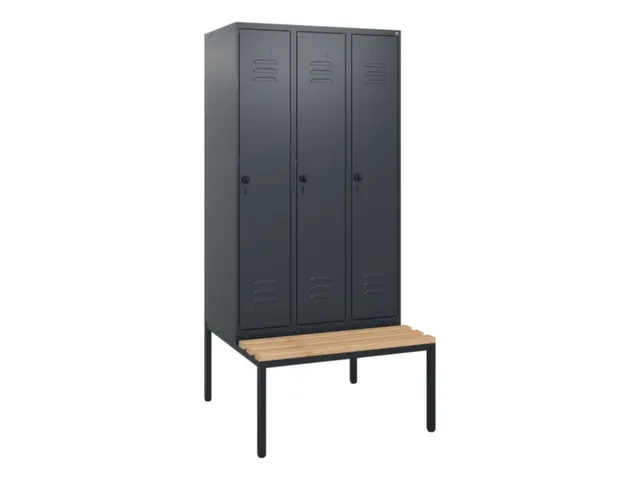 locker met bank,HxBxD 1950x900x815mm,3vak,vak B 300mm,draaigrendel