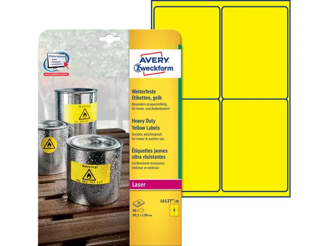Avery Zweckform Ultra sterk etiket L6127-20 99.1x139mm Geel 80 stuks