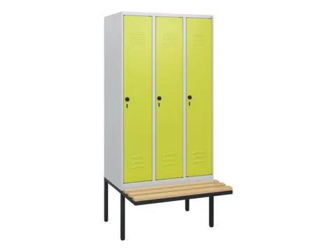 locker met bank,HxBxD 1950x900x815mm,3vak,vak B 300mm,draaigrendel