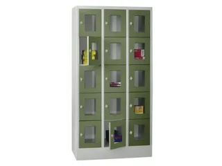 lockerkast,HxBxD 1850x900x500mm,3x5vakken,RAL7035,front RAL6011 - 2
