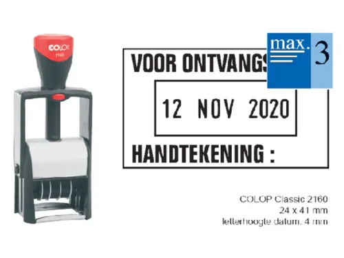 Woord-datumstempel Colop 2160 +bon 24x41 3regels zwart
