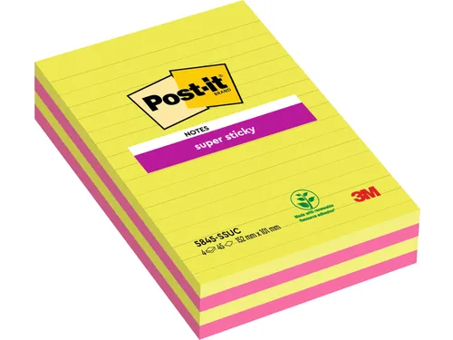 Memoblok 3M Post-it 584 127x203mm Super Sticky lijn assorti kleur