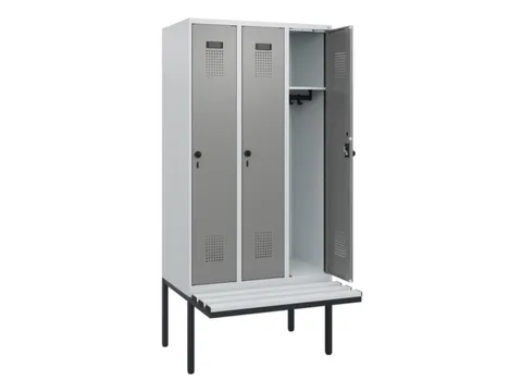 locker met bank,HxBxD 1950x900x815mm,3vak,vak B 300mm,draaigrendel