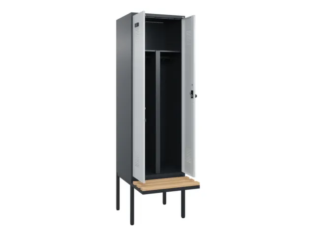 PBM-locker met bank,HxBxD 2120x600x815mm,2vak,vak B 300mm,draaigrendel