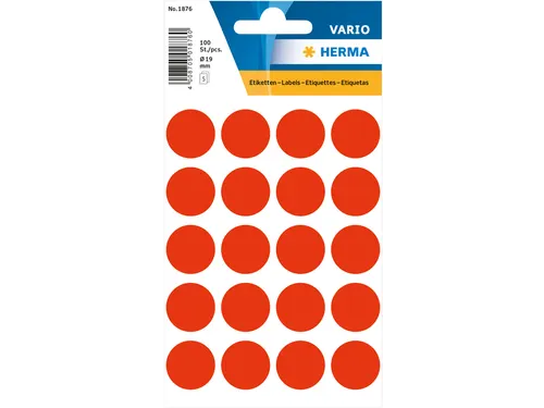 HERMA 1876 Multipurpose etiketten Rond 19mm Fluor Rood 100 stuks