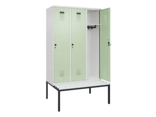 locker met bank,HxBxD 2120x1200x815mm,3vak,vak B 400mm,draaigrendel - 1