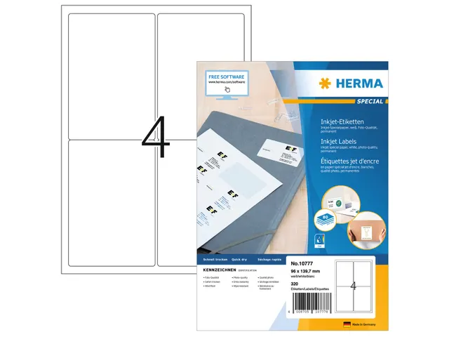 Herma 10777 Adresetiket Inkjet A4 96x139,7mm Wit 320 stuks 80 vel