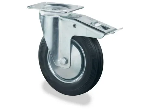 zwenkwiel m. rem,draagverm. 350kg,massief rubber-banden,ØxB 280x70mm