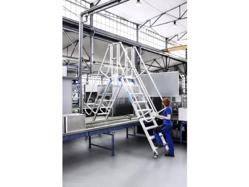 overgang,bordes H 2,25m,2x9treden,trede B 600mm,60° helling,aluminium
