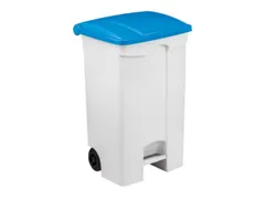 Contitop,mobiele afvalbak met pedaal 90L wit/blauw/VE:3