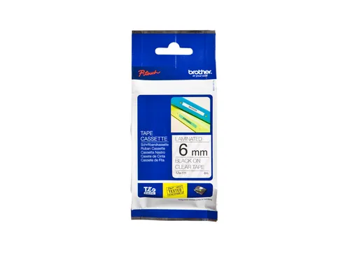 Labeltape Brother P-touch TZe-111 standaard 6mm zwart op transparant