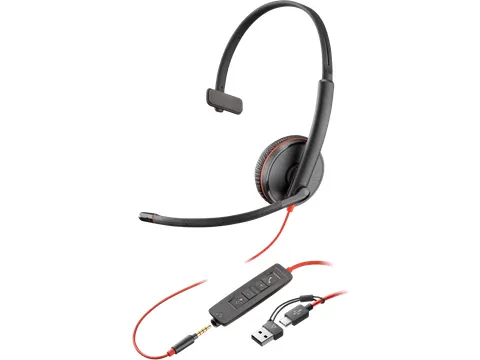 Poly Blackwire 3215 Monaural USB-C Headset + 3,5 mm plug + USB-C/A ada