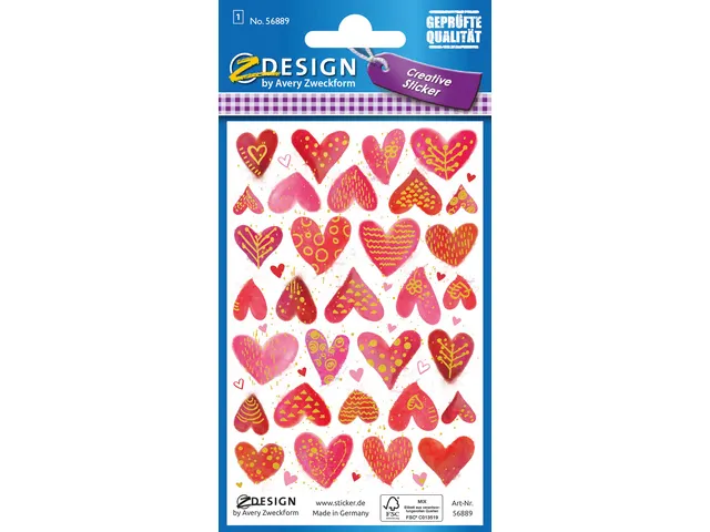 Papieretiket Z-design Creative pakje a 1 vel hartjes