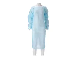 Schort CMT 115x105cm 30mu geruwd lange mouw CPE blauw 20 stuks
