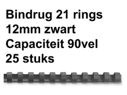 Bindrug Fellowes 12mm 21-rings A4 zwart 25stuks