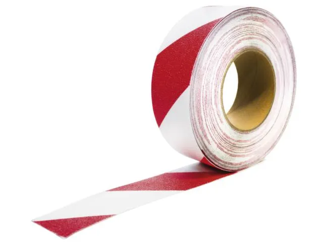 tape,rood/wit,band LxB 18,3mx50mm,met antislip-eigenschappen