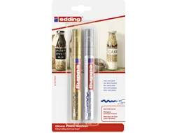 Paintmarker edding 750 op oliebasis 2-4mm goud en zilver blister à 2s