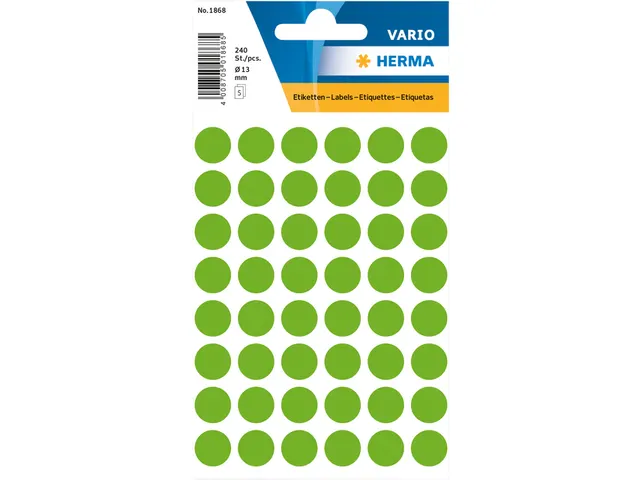 HERMA 1868 Multipurpose etiketten Rond 13mm Fluor Groen 240 stuks