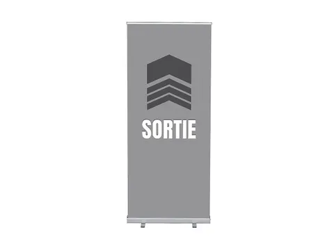 Roll-Banner 85x200 complete set met print "Sortie" Grijs