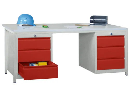 Werkplaatsbureau Bxdxh 1700x800x720mm 6laden Ral7035 Front Ral3000