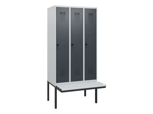 locker met bank,HxBxD 1950x900x815mm,3vak,vak B 300mm,draaigrendel