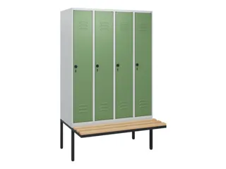 locker met bank,HxBxD 1950x1200x815mm,4vak,vak B 300mm,draaigrendel - 1