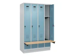 locker met bank,HxBxD 1950x1200x815mm,4vak,vak B 300mm,draaigrendel