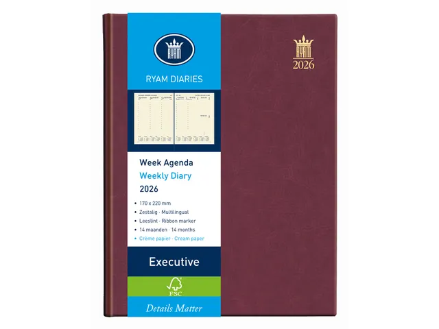 Agenda 2026 Ryam Executive Mundior 7dagen/2pagina's bordeaux