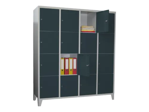 lockerkast,HxBxD 1850x1600x500mm,4x4vakken,RAL7035,front RAL7016
