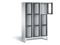 lockerkast 1850x1200x500mm 3x3 vakken Cilinderslot Poten, RAL7021