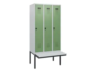 locker met bank,HxBxD 1950x900x815mm,3vak,vak B 300mm,draaigrendel - 2