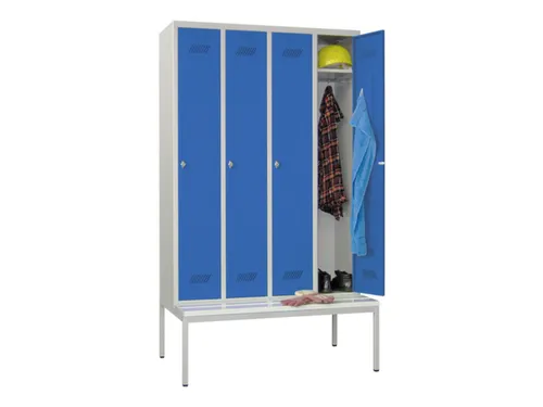 locker met bank,HxBxD 2150x1200x500mm,4vak,RAL7035,front RAL5010
