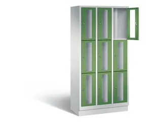 Lockerkast 1800x900x500mm 3x3 vakken Cilinderslot, Sokkel, RAL6011 - 1