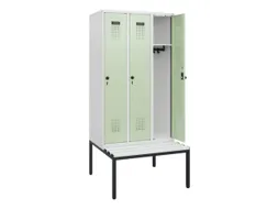 locker met bank,HxBxD 1950x900x815mm,3vak,vak B 300mm,draaigrendel