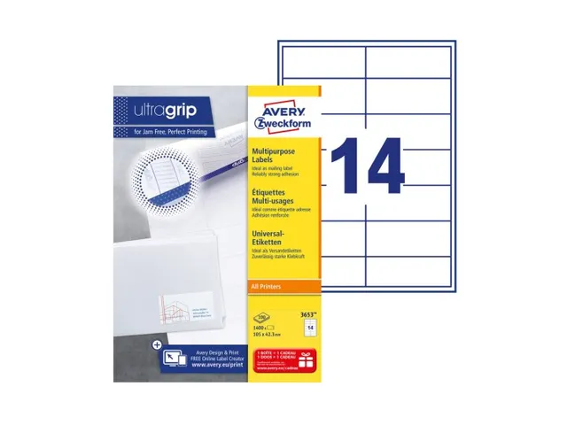 Etiket Avery Zweckform 3653 105x42.3Mm wit 1400stuks