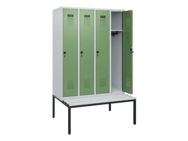 locker met bank,HxBxD 1950x1200x815mm,4vak,vak B 300mm,draaigrendel