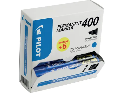 Pilot Permanent Marker 400 Brede Schuine punt Blauw 15+5 gratis