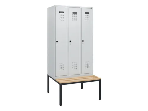 locker met bank,HxBxD 1950x900x815mm,3vak,vak B 300mm,draaigrendel